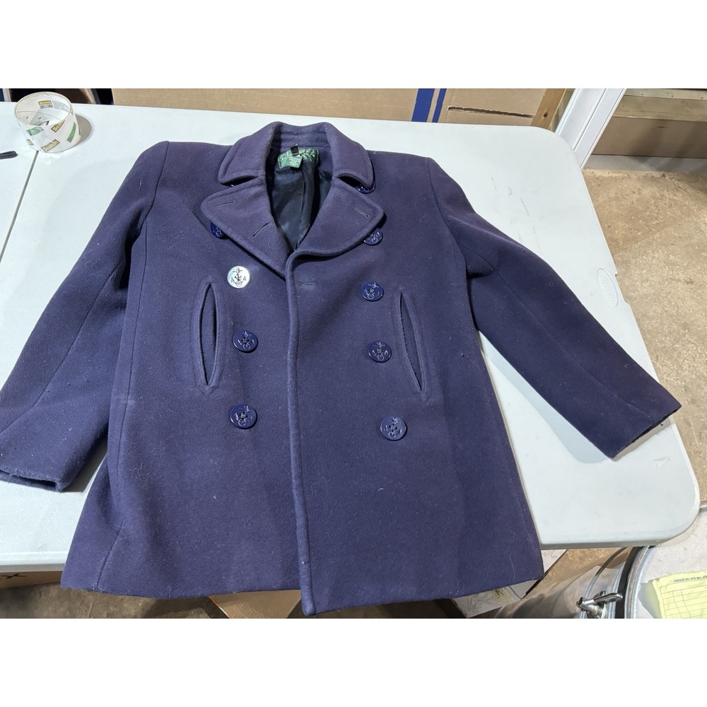 Ralph‎ Lauren Wool Pea Coat Womens Petite 2 Double Breasted Navy Blue Nautical